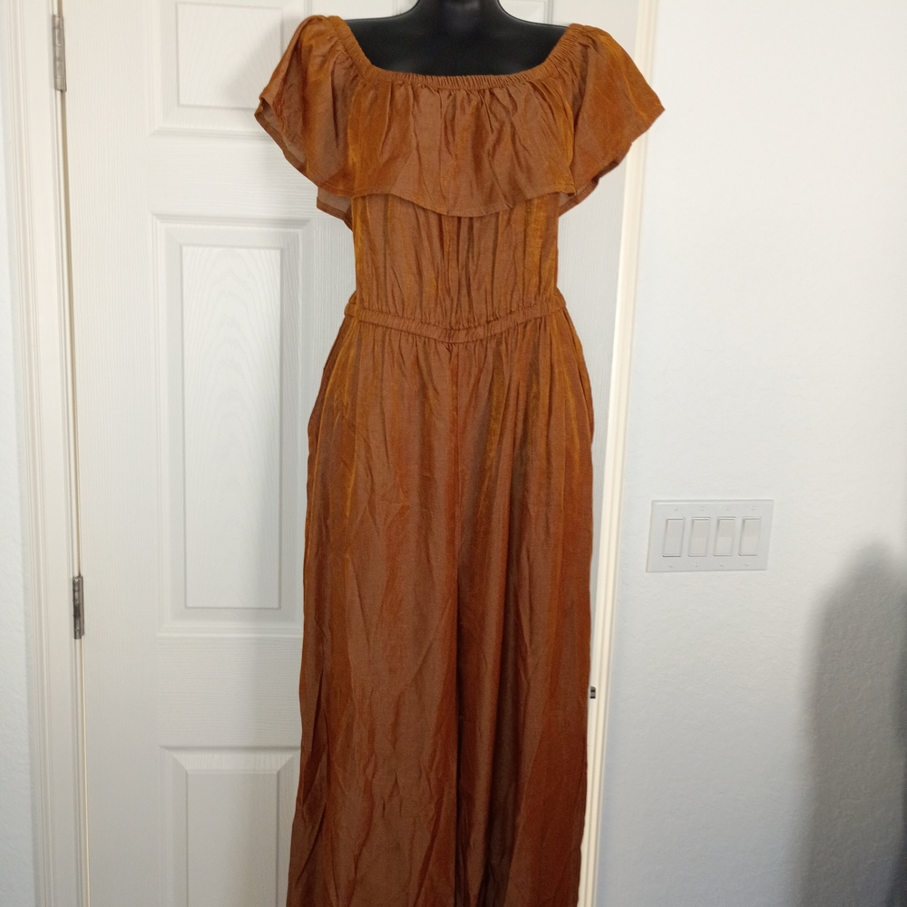 Rust Off-Shoulder Jumper With Pockets - Picture 2 of 3